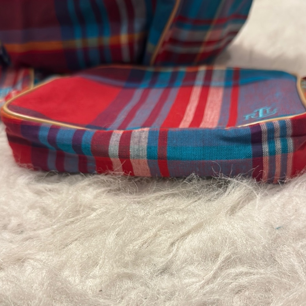 Y2K Ralph Lauren Colorful Plaid Travel Bag 3 Piece Set pre-owned. - Picture 10 of 11